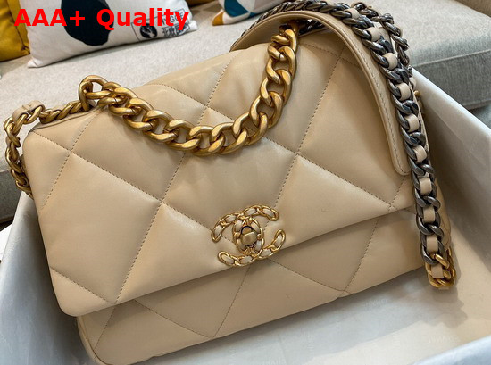 Chanel 19 Large Handbag in Beige Lambskin AS1161 Replica