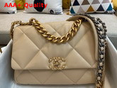 Chanel 19 Large Handbag in Beige Lambskin AS1161 Replica