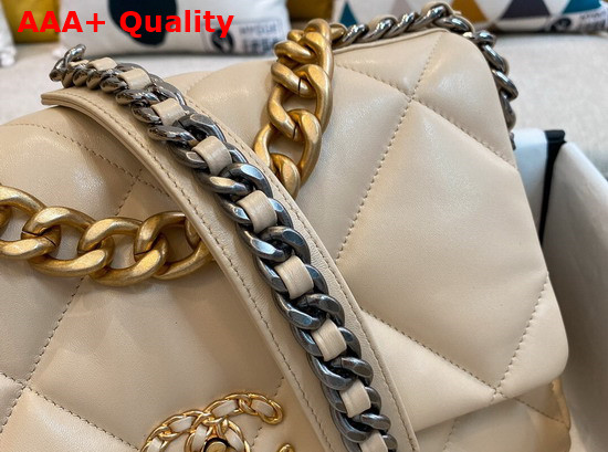 Chanel 19 Large Handbag in Beige Lambskin AS1161 Replica