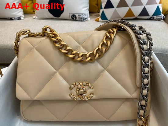 Chanel 19 Large Handbag in Beige Lambskin AS1161 Replica