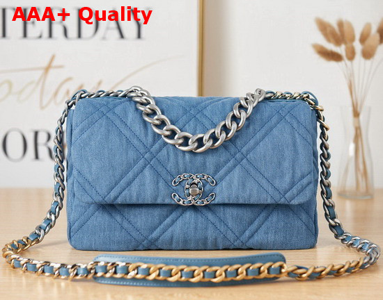 Chanel 19 Large Handbag in Blue Denim Replica