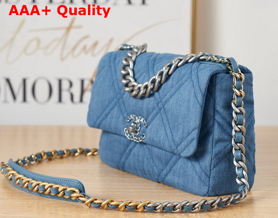 Chanel 19 Large Handbag in Blue Denim Replica