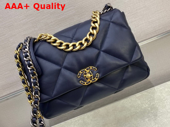 Chanel 19 Large Handbag in Navy Blue Lambskin AS1161 Replica