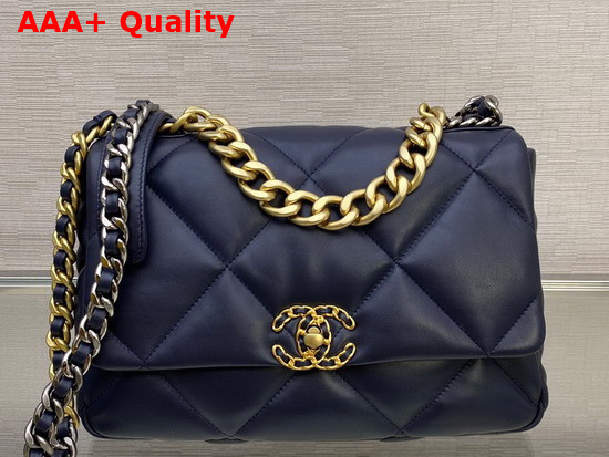 Chanel 19 Large Handbag in Navy Blue Lambskin AS1161 Replica