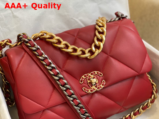 Chanel 19 Large Handbag in Red Lambskin AS1161 Replica