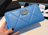 Chanel 19 Long Zipped Wallet in Blue Lambskin AP1063