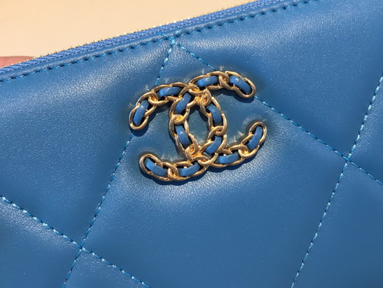 Chanel 19 Long Zipped Wallet in Blue Lambskin AP1063