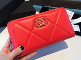 Chanel 19 Long Zipped Wallet in Bright Red Lambskin AP1063