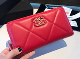 Chanel 19 Long Zipped Wallet in Red Lambskin AP1063