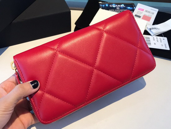 Chanel 19 Long Zipped Wallet in Red Lambskin AP1063