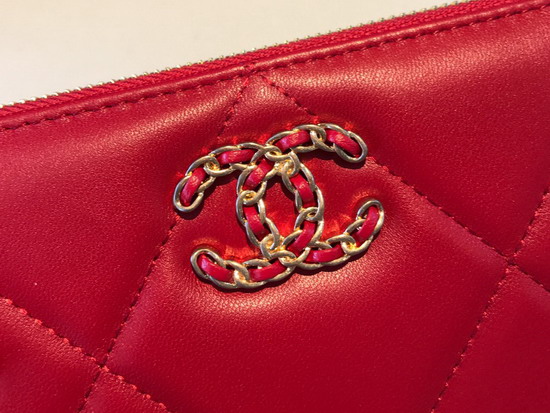 Chanel 19 Long Zipped Wallet in Red Lambskin AP1063