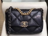 Chanel 19 Maxi Flap Bag Black Goatskin Gold Tone Silver Tone and Ruthenium Finish Metal AS1162