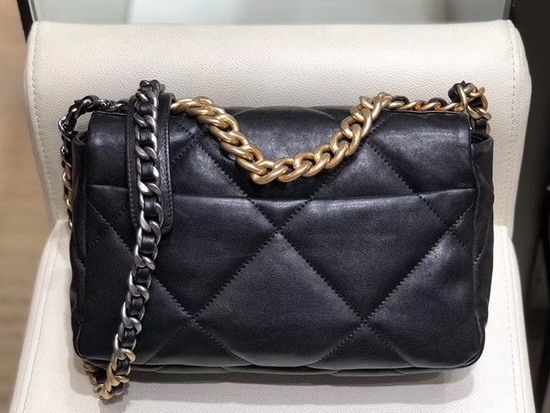 Chanel 19 Maxi Flap Bag Black Goatskin Gold Tone Silver Tone and Ruthenium Finish Metal AS1162