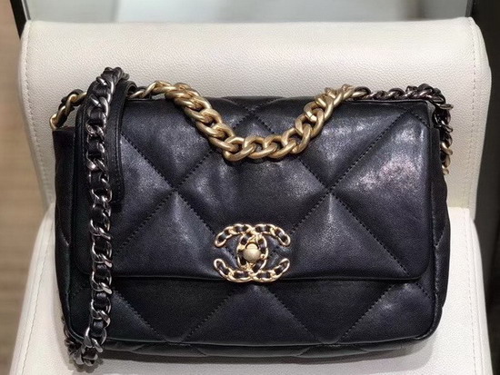 Chanel 19 Maxi Flap Bag Black Goatskin Gold Tone Silver Tone and Ruthenium Finish Metal AS1162