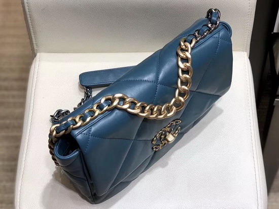 Chanel 19 Maxi Flap Bag Blue Goatskin Gold Tone Silver Tone and Ruthenium Finish Metal AS1162