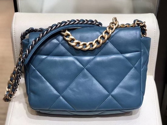 Chanel 19 Maxi Flap Bag Blue Goatskin Gold Tone Silver Tone and Ruthenium Finish Metal AS1162