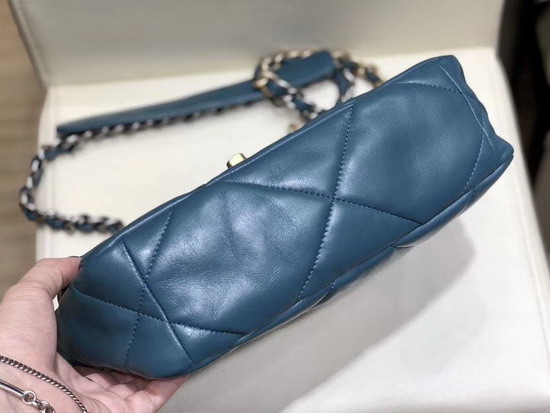 Chanel 19 Maxi Flap Bag Blue Goatskin Gold Tone Silver Tone and Ruthenium Finish Metal AS1162