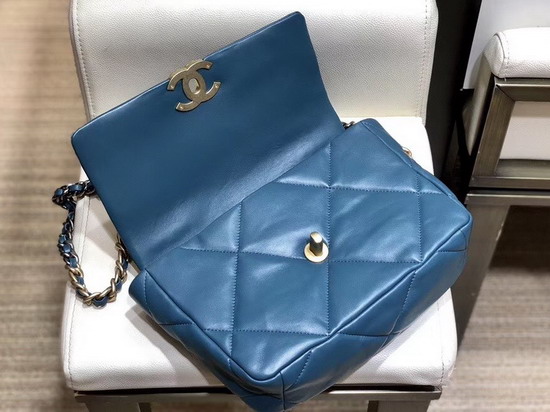 Chanel 19 Maxi Flap Bag Blue Goatskin Gold Tone Silver Tone and Ruthenium Finish Metal AS1162