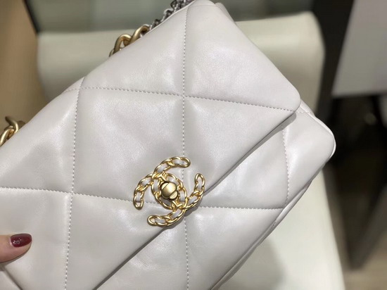 Chanel 19 Maxi Flap Bag Ivory Goatskin Gold Tone Silver Tone and Ruthenium Finish Metal AS1162