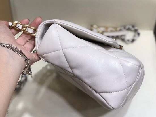 Chanel 19 Maxi Flap Bag Ivory Goatskin Gold Tone Silver Tone and Ruthenium Finish Metal AS1162