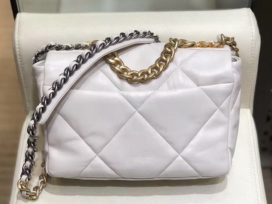 Chanel 19 Maxi Flap Bag Ivory Goatskin Gold Tone Silver Tone and Ruthenium Finish Metal AS1162