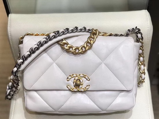 Chanel 19 Maxi Flap Bag Ivory Goatskin Gold Tone Silver Tone and Ruthenium Finish Metal AS1162