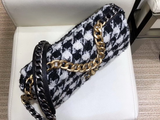 Chanel 19 Maxi Flap Bag White and Black Tweed Gold Tone Silver Tone and Ruthenium Finish Metal AS1162