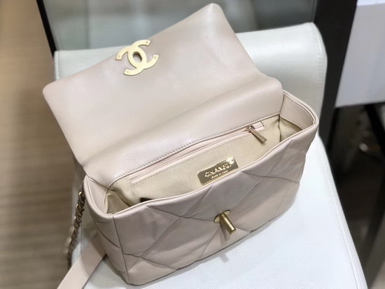 Chanel 19 Maxi Flap Bag in Beige Goatskin Gold Tone Silver Tone and Ruthenium Finish Metal AS1162