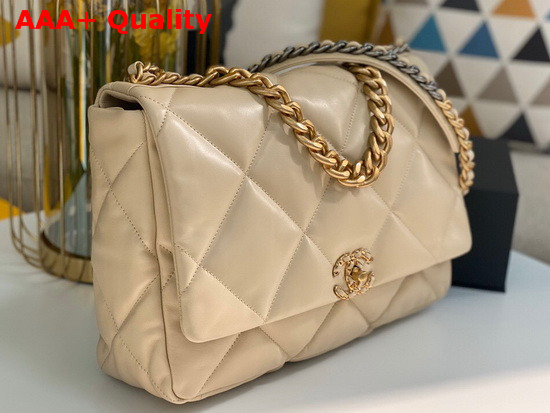 Chanel 19 Maxi Flap Bag in Beige Lambskin AS1162 Replica