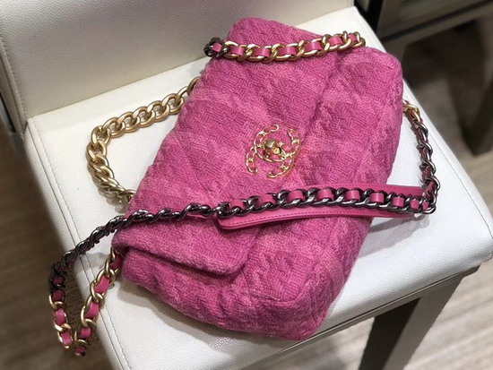 Chanel 19 Maxi Flap Bag in Pink Wool Tweed AS1162