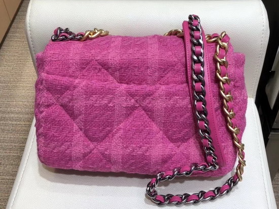 Chanel 19 Maxi Flap Bag in Pink Wool Tweed AS1162