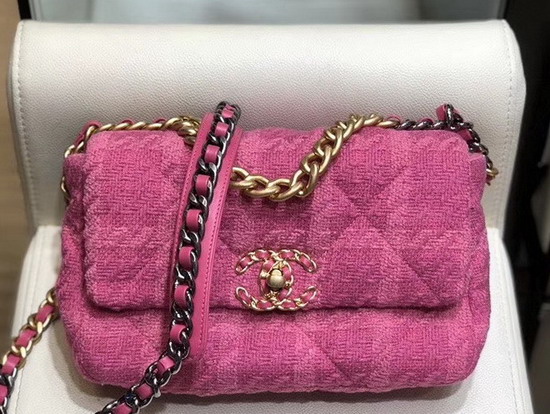 Chanel 19 Maxi Flap Bag in Pink Wool Tweed AS1162