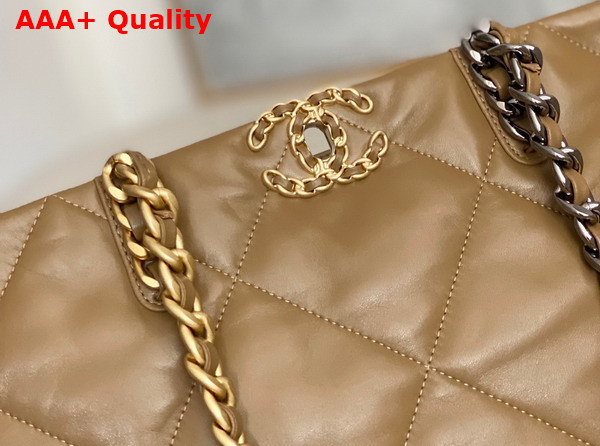 Chanel 19 Shopping Bag Lambskin Gold Tone Silver Tone Ruthenium Finish Metal Beige Ref AS3660 Replica