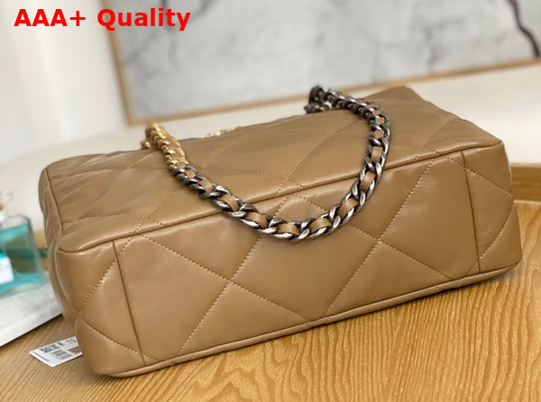 Chanel 19 Shopping Bag Lambskin Gold Tone Silver Tone Ruthenium Finish Metal Beige Ref AS3660 Replica