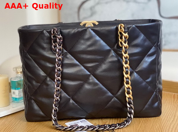 Chanel 19 Shopping Bag Lambskin Gold Tone Silver Tone Ruthenium Finish Metal Dark Brown Ref AS3660 Replica