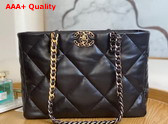 Chanel 19 Shopping Bag Lambskin Gold Tone Silver Tone Ruthenium Finish Metal Dark Brown Ref AS3660 Replica