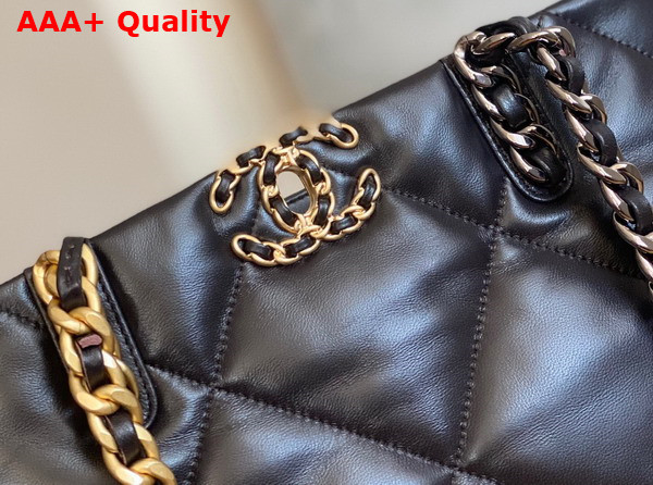 Chanel 19 Shopping Bag Lambskin Gold Tone Silver Tone Ruthenium Finish Metal Dark Brown Ref AS3660 Replica