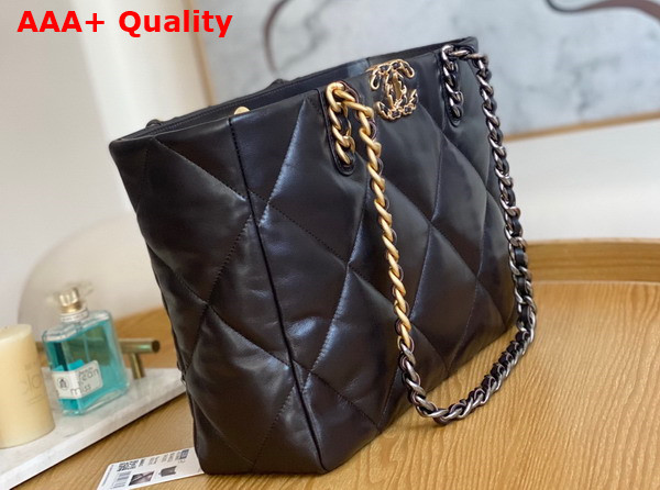 Chanel 19 Shopping Bag Lambskin Gold Tone Silver Tone Ruthenium Finish Metal Dark Brown Ref AS3660 Replica