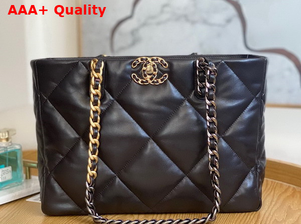 Chanel 19 Shopping Bag Lambskin Gold Tone Silver Tone Ruthenium Finish Metal Dark Brown Ref AS3660 Replica