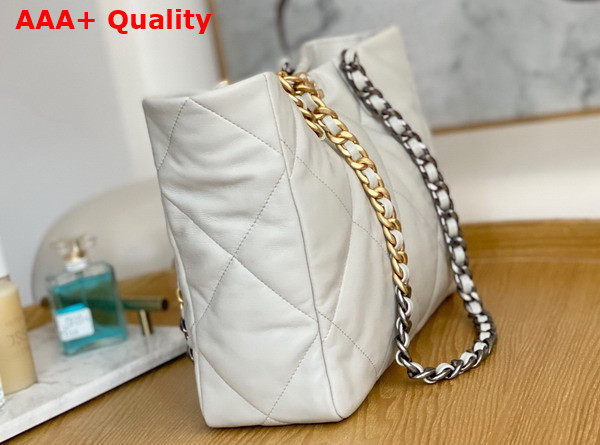 Chanel 19 Shopping Bag Lambskin Gold Tone Silver Tone Ruthenium Finish Metal White Ref AS3660 Replica