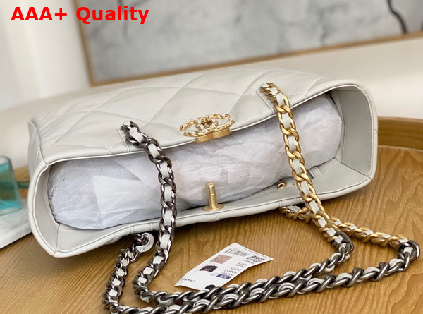 Chanel 19 Shopping Bag Lambskin Gold Tone Silver Tone Ruthenium Finish Metal White Ref AS3660 Replica