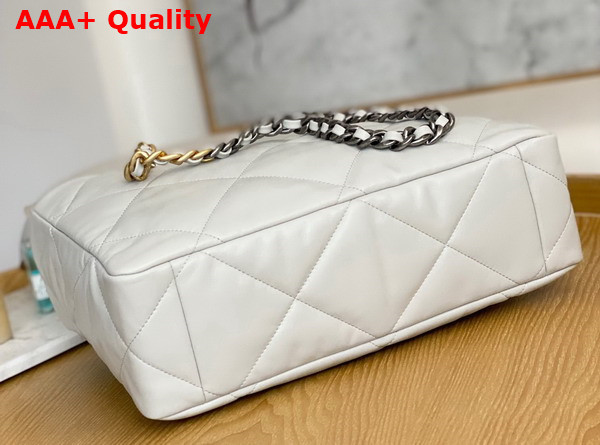 Chanel 19 Shopping Bag Lambskin Gold Tone Silver Tone Ruthenium Finish Metal White Ref AS3660 Replica