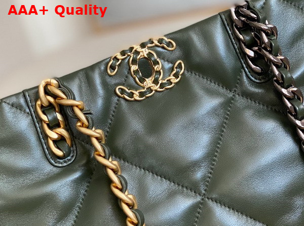 Chanel 19 Shopping Bag in Khaki Lambskin Gold Tone Silver Tone Ruthenium Finish Metal AS3660 Replica