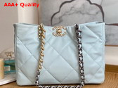 Chanel 19 Shopping Bag in Pale Blue Lambskin Gold Tone Silver Tone Ruthenium Finish Metal AS3660 Replica