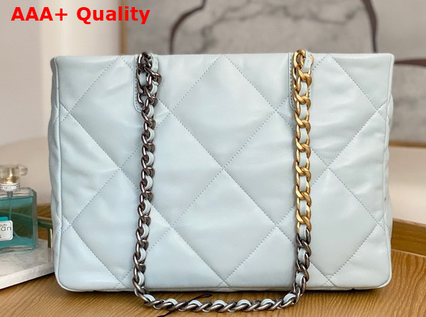 Chanel 19 Shopping Bag in Pale Blue Lambskin Gold Tone Silver Tone Ruthenium Finish Metal AS3660 Replica