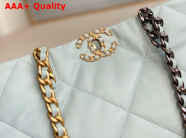 Chanel 19 Shopping Bag in Pale Blue Lambskin Gold Tone Silver Tone Ruthenium Finish Metal AS3660 Replica