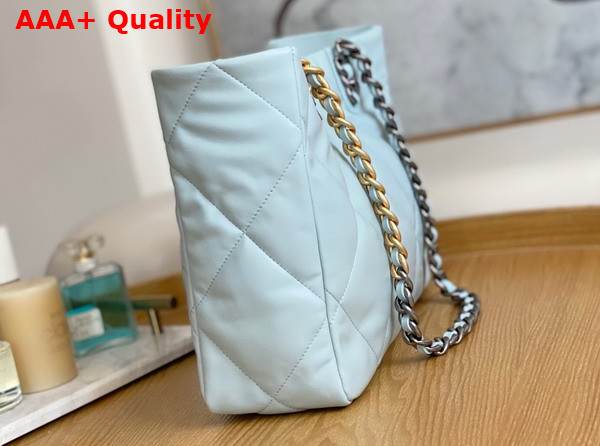 Chanel 19 Shopping Bag in Pale Blue Lambskin Gold Tone Silver Tone Ruthenium Finish Metal AS3660 Replica