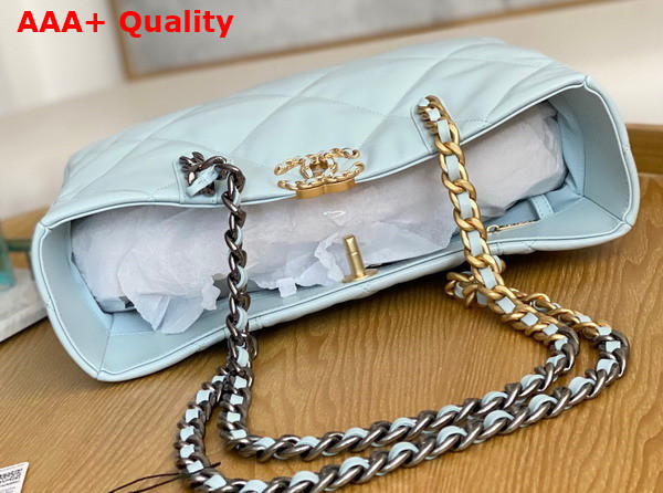 Chanel 19 Shopping Bag in Pale Blue Lambskin Gold Tone Silver Tone Ruthenium Finish Metal AS3660 Replica