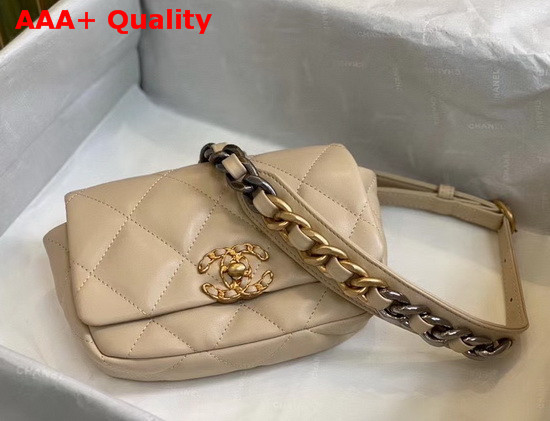 Chanel 19 Waist Bag Lambskin Gold Tone Silver Tone Ruthenium Finish Metal Beige AS1163 Replica