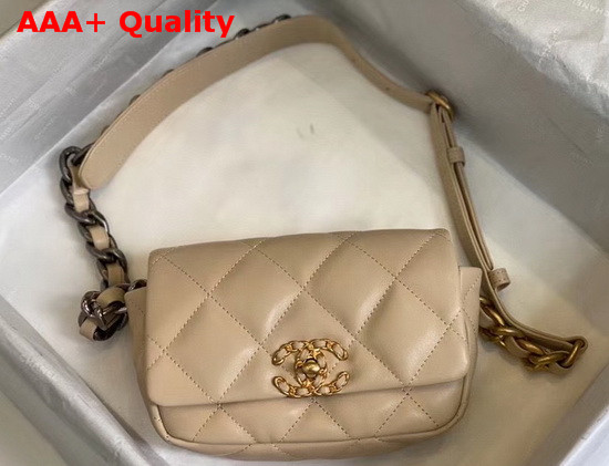 Chanel 19 Waist Bag Lambskin Gold Tone Silver Tone Ruthenium Finish Metal Beige AS1163 Replica